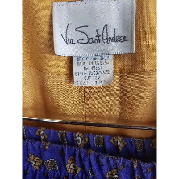 Via Sant Andrea  Womens 12 Petite Vintage 80's Jacket & Skirt Set Gold Purple - Picture 15 of 16
